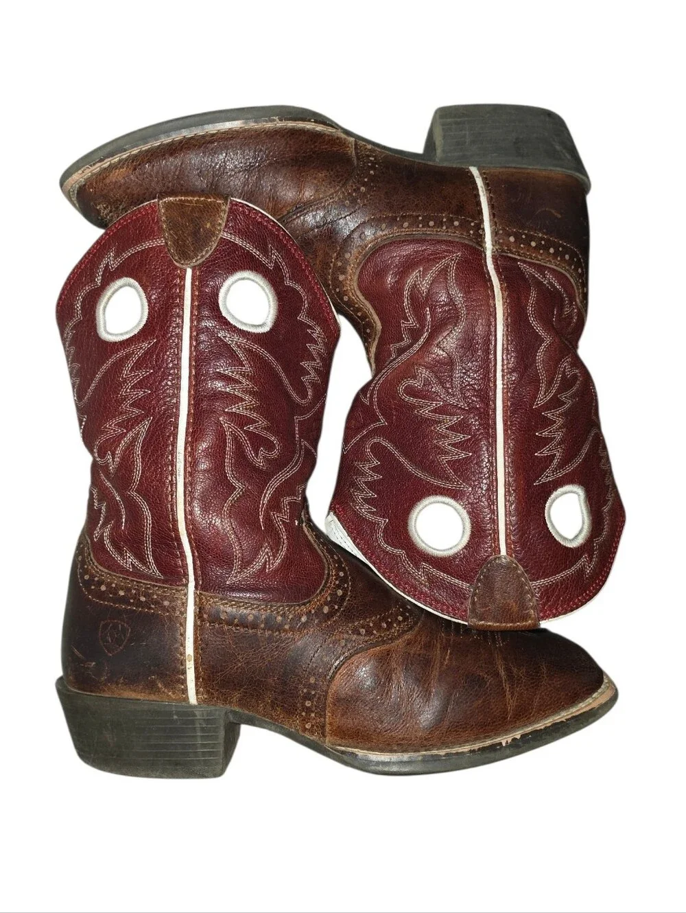 Ariat Kids Heritage Roughstock Western Cowboy Boots Tan And Cherry Sz 3